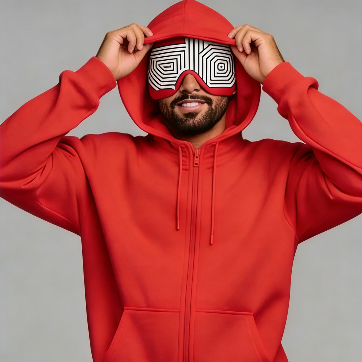 Red Zip-up Hoodie & Sweatpants Couple Set with Eye Mask