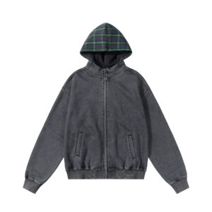 Custom embroidered zip-up hoodie, dark gray heavyweight cotton, OEM/ODM custom apparel for brands