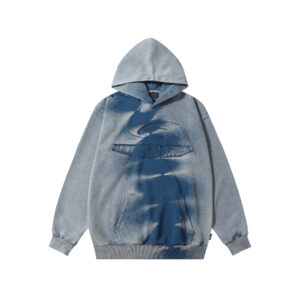 Blue-gray tie-dye pullover hoodie, heavyweight cotton custom OEM/ODM apparel