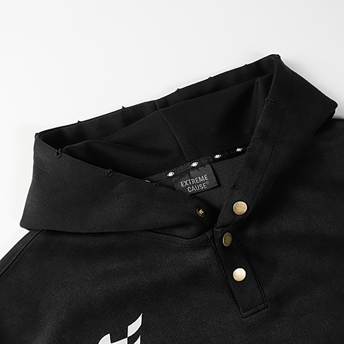 Collar Detail of Black American Vintage Tie Dye Heavy Craft Pullover Hoodie