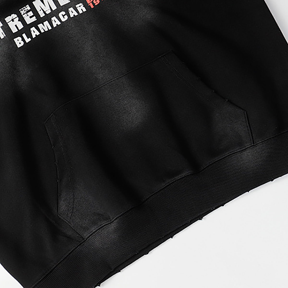 Hem Detail of Black American Vintage Tie Dye Heavy Craft Pullover Hoodie