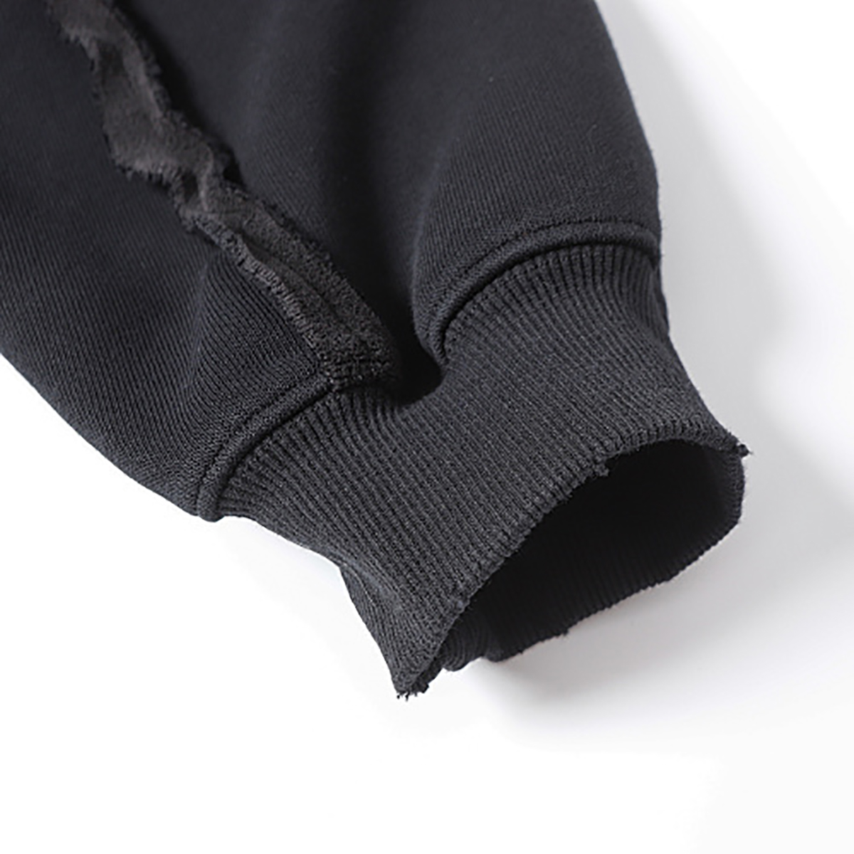 Unisex couple zip hoodie, black cuff detail, vintage patchwork