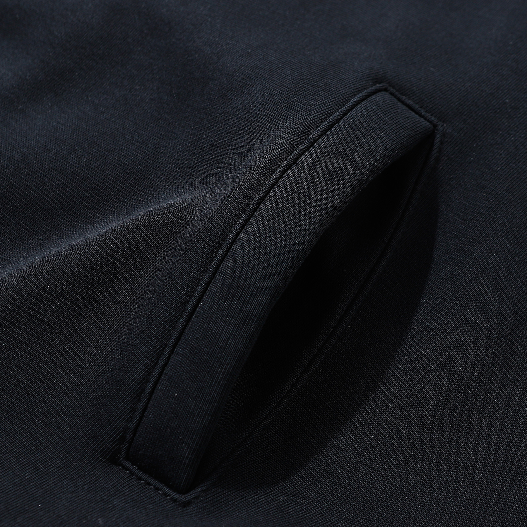 Close-up of black hoodie side pocket detail
