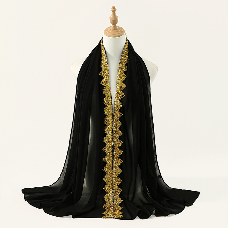 Black Gold Crown Chiffon Hijab