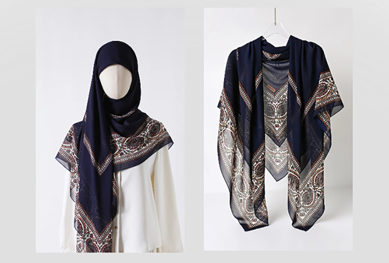 Navy Blue Chiffon Hijab Scarf, Styling Showcase