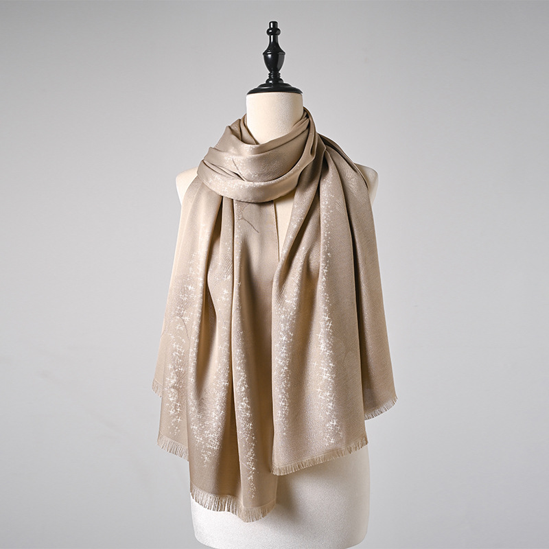 Khaki Leaf Print Hijab Scarf