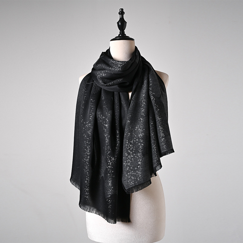 Black Leaf Print Hijab Scarf