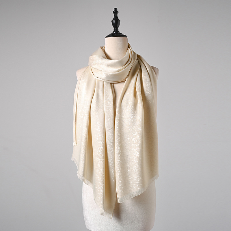 Beige Leaf Print Hijab Scarf
