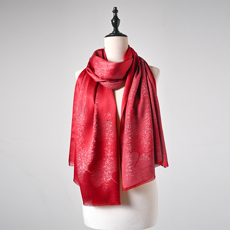 Red Leaf Print Hijab Scarf
