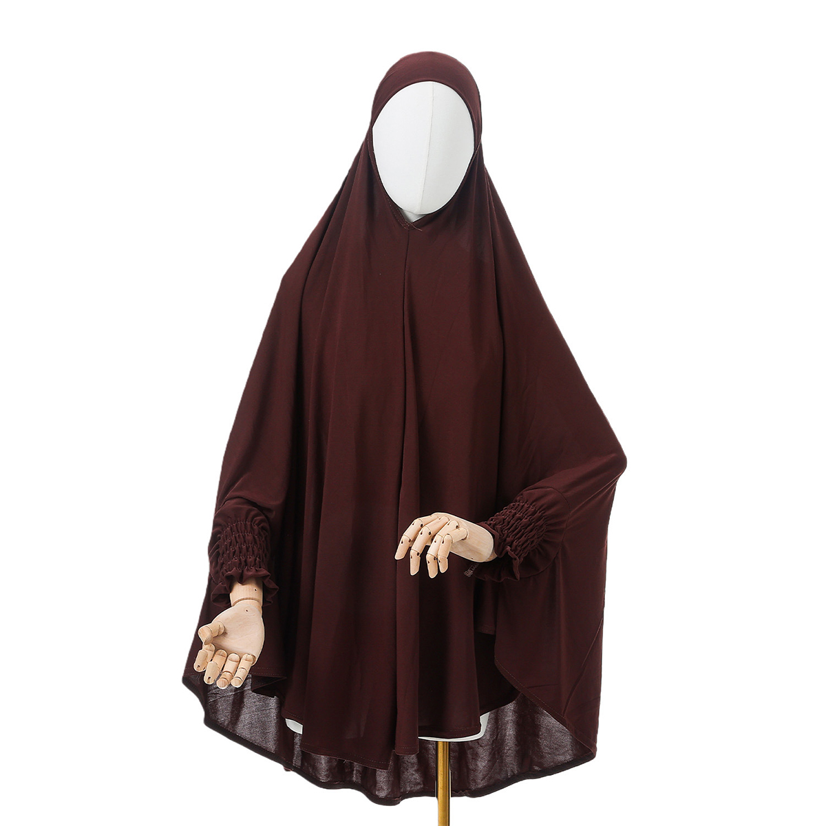 Brown Muslim Khimar Hijab with Sleeves