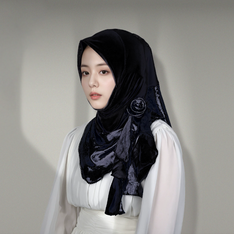 Black Solid Color Hijab Headscarf for Women