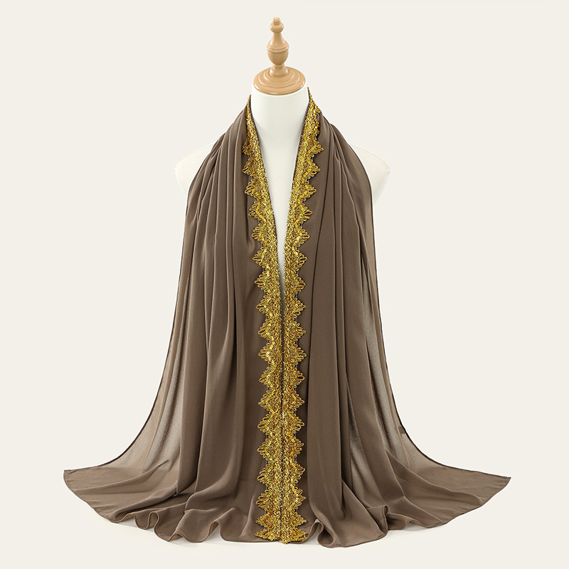 Khaki Gold Crown Chiffon Hijab