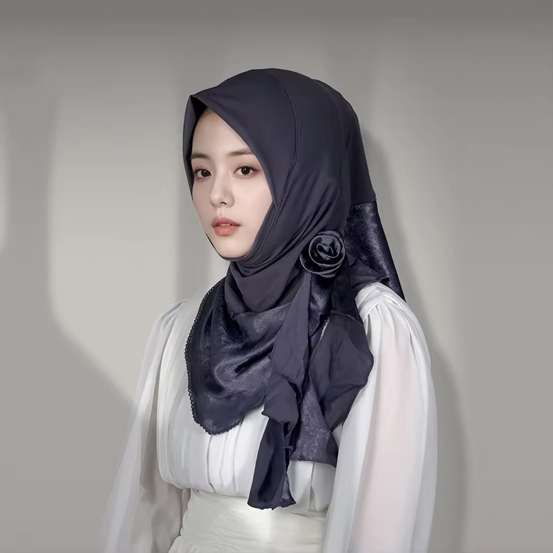 Navy Blue Solid Color Hijab Headscarf for Women
