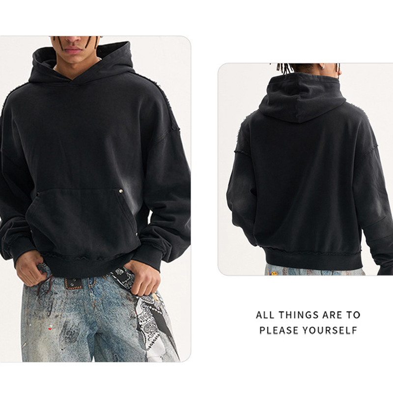 Front & Back View Black Vintage Washed Cropped Hoodie