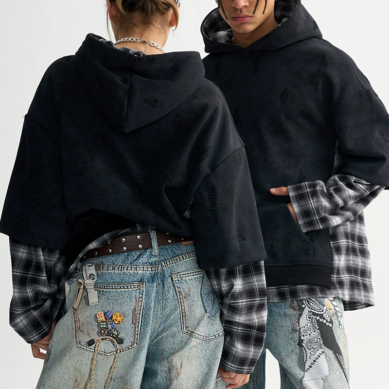 Fake Two-Piece Plaid Hoodie