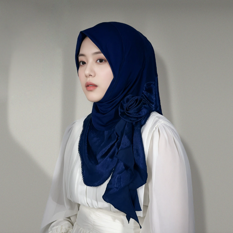 Dark Blue Solid Color Hijab Headscarf