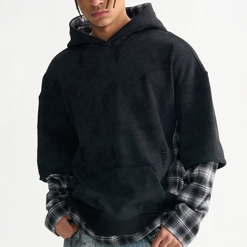 Fake Two-Piece Plaid Hoodie