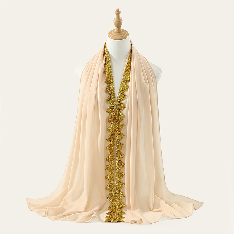Beige Gold Crown Chiffon Hijab
