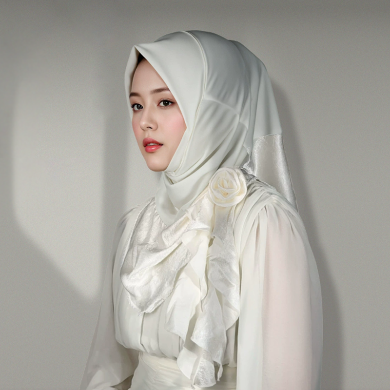 White Solid Color Hijab Headscarf for Women
