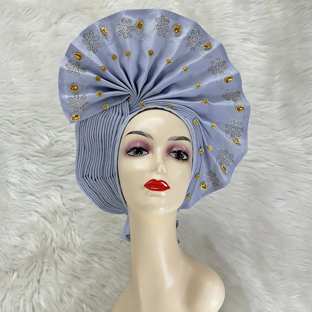 Silver Bazin Rhinestone Bead Ethnic Turban