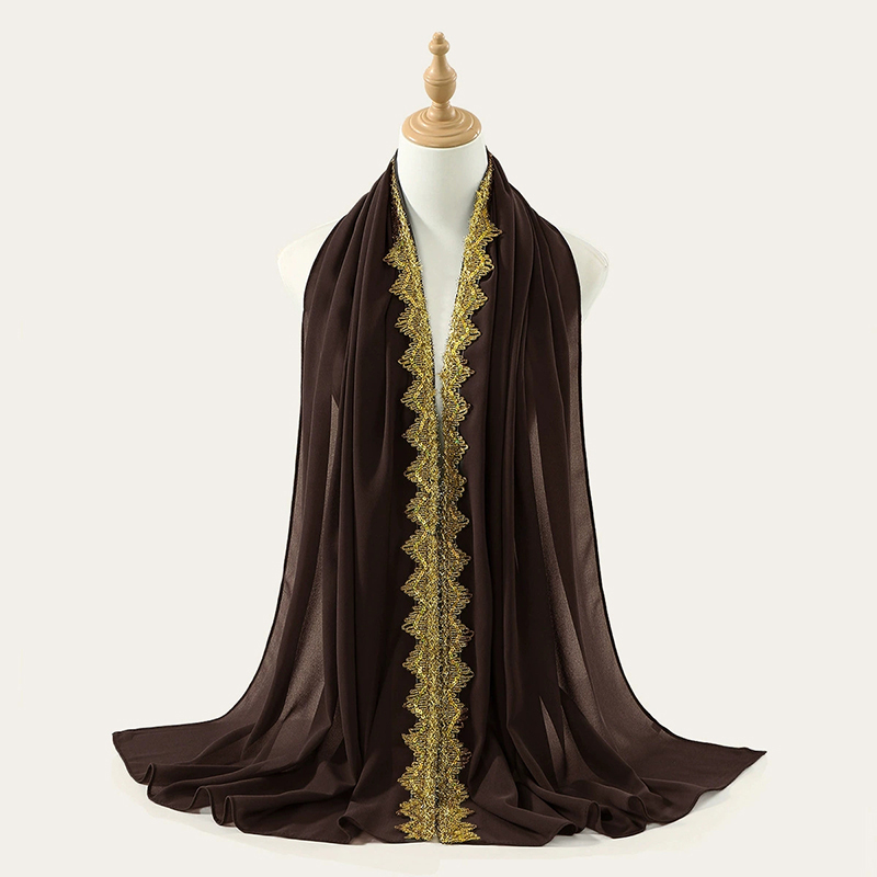Coffee Gold Crown Chiffon Hijab