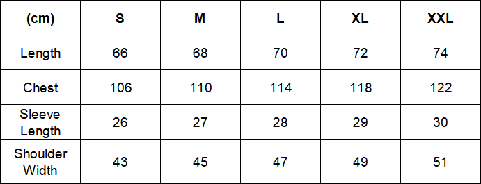Knitted Polo Shirt Size Chart