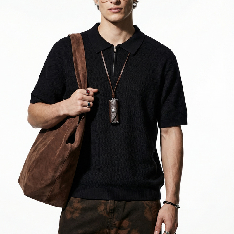 Men's Black Knitted Polo Shirt