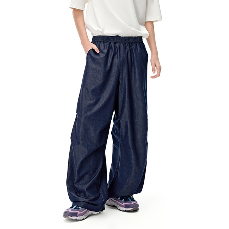 Mens Navy Ice Silk Wide Leg Pants Model Shot