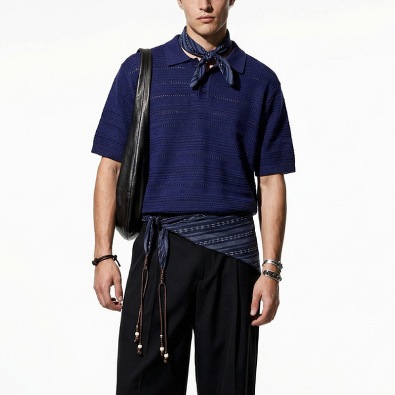 Men's Navy Knit Polo Shirt
