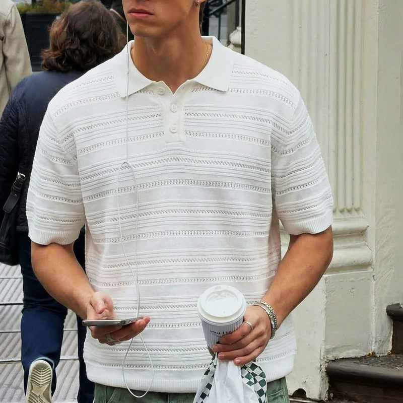 Men's White Knit Polo Shirt
