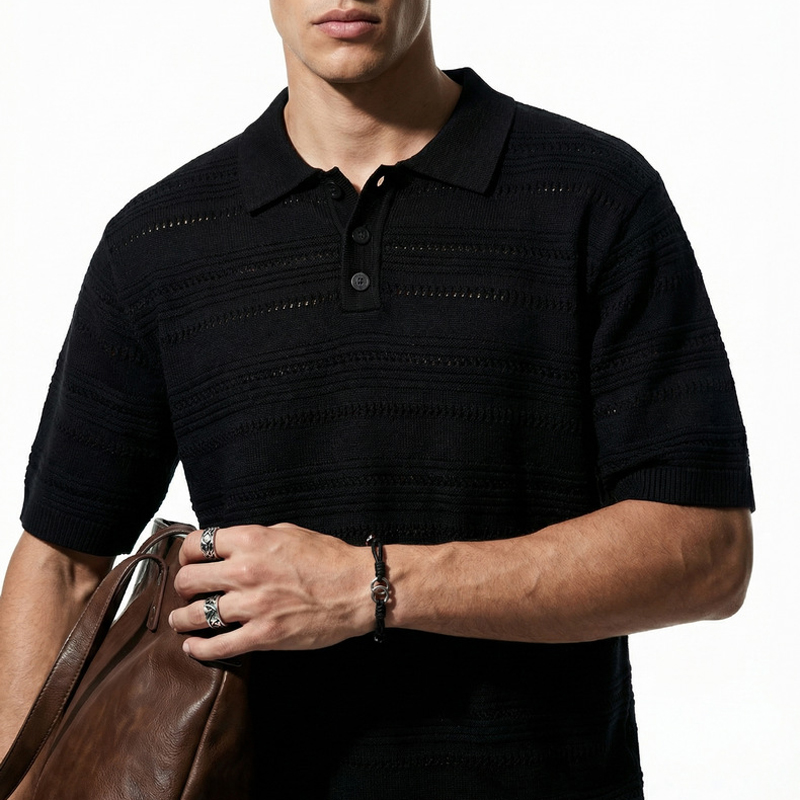 Men's Black Knit Polo Shirt