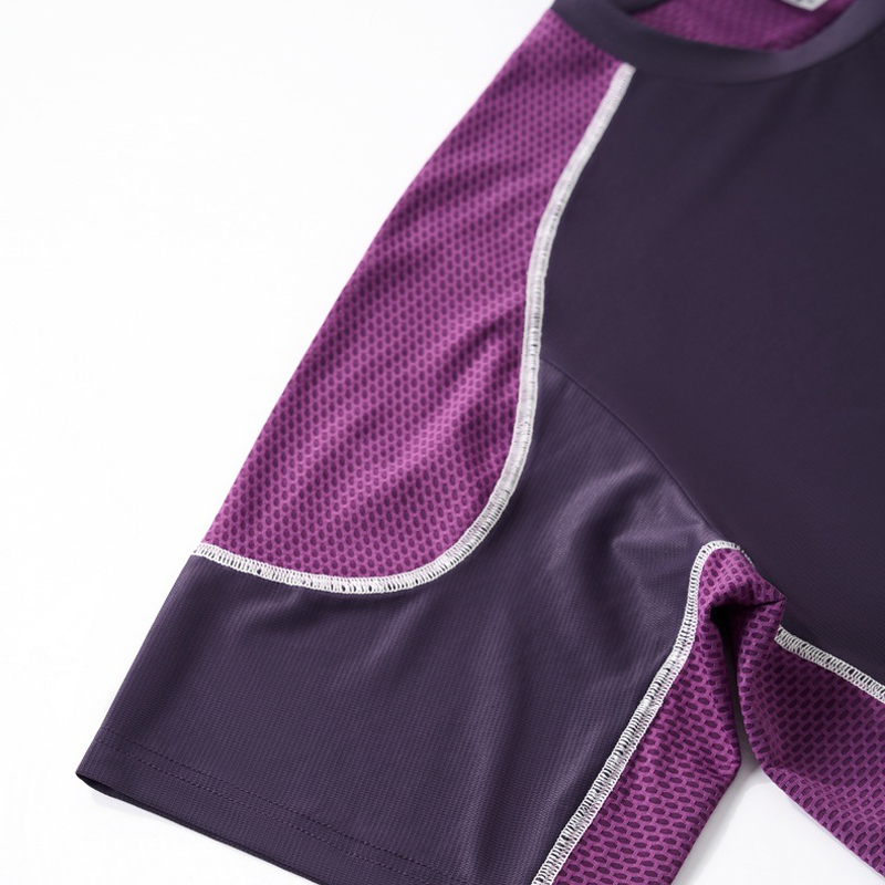 2026 Zoned Cooling Sports T-Shirt Sleeve Detail, Purple Mesh Fabric Reflective Stitching, 100% Cotton Cool Touch Tee