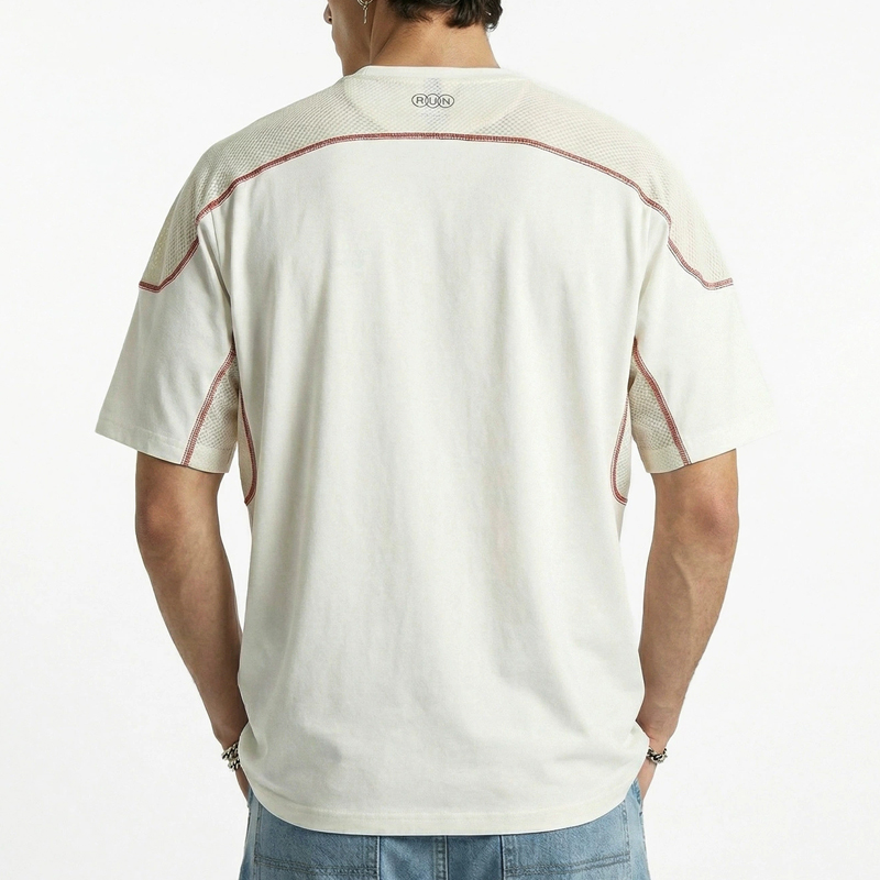 2026 New Zoned Cooling Sports T-Shirt, White Loose Cool Touch Short Sleeve Back View, Reflective Printing 100% Cotton Tee