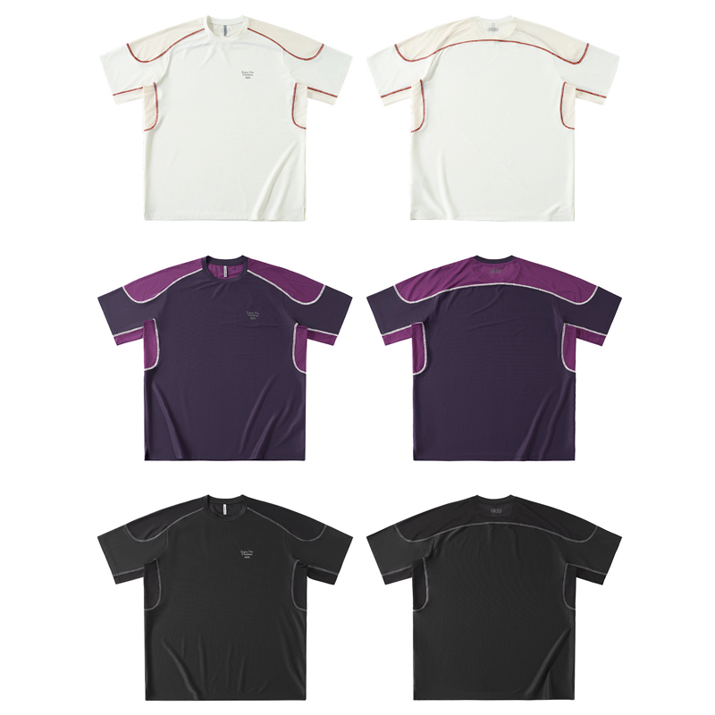 2026 New Zoned Cooling Sports T-Shirt, 3 Colors White Purple Black Front Back View, Reflective Printing 100% Cotton Tee
