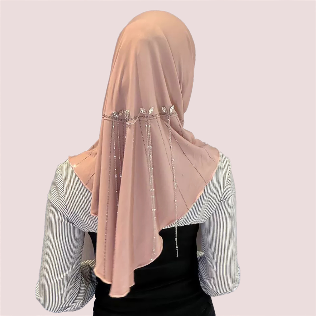 Khaki Hijab Back View, Meteor Pendant Soft Brim Headscarf