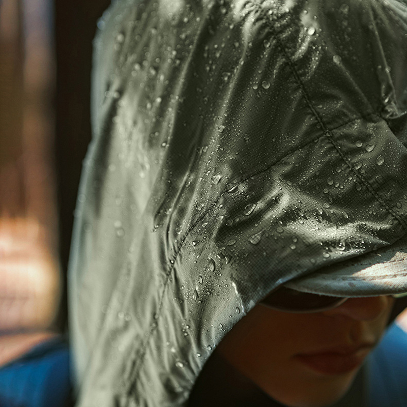 Waterproof jacket hood in rain