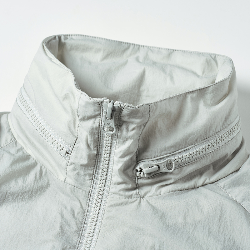 High collar zipper detail of windbreaker