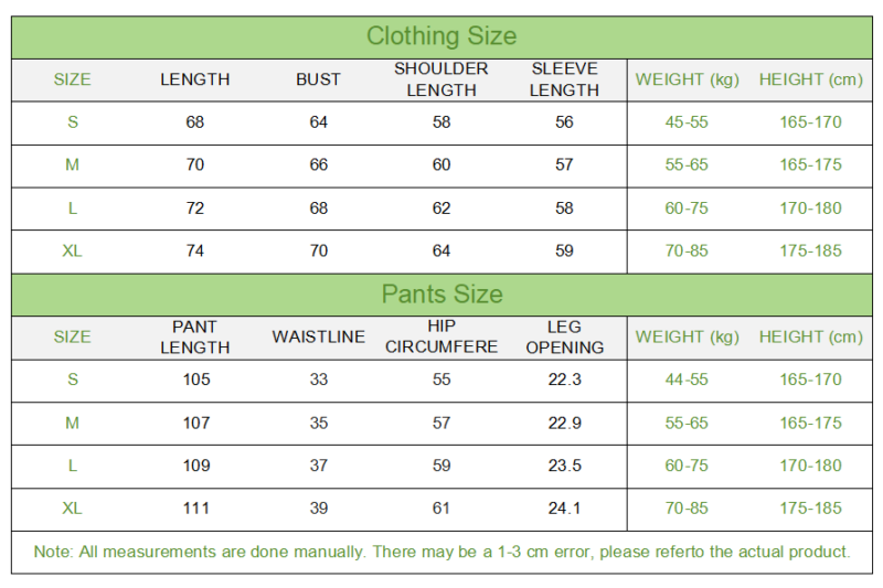 Tracksuit Size Chart