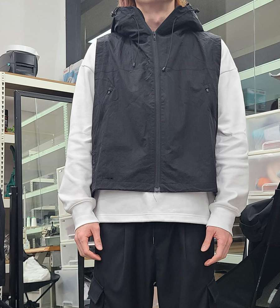 black hooded vest full outfit view