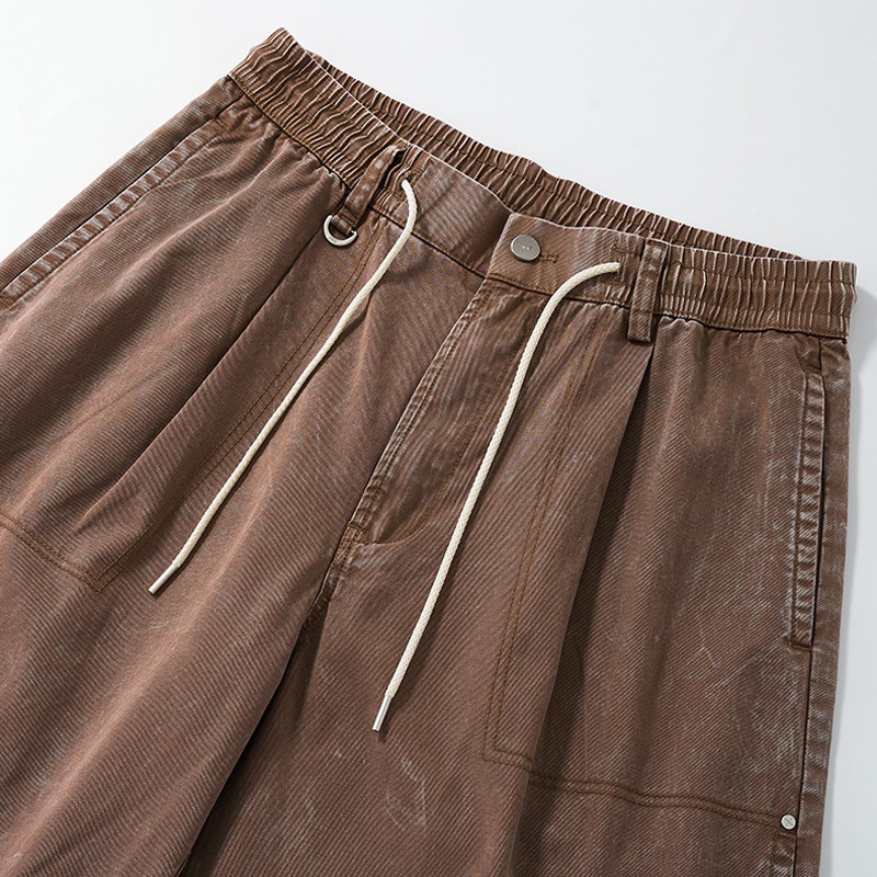 Brown Washed Wide Leg Drawstring Pants