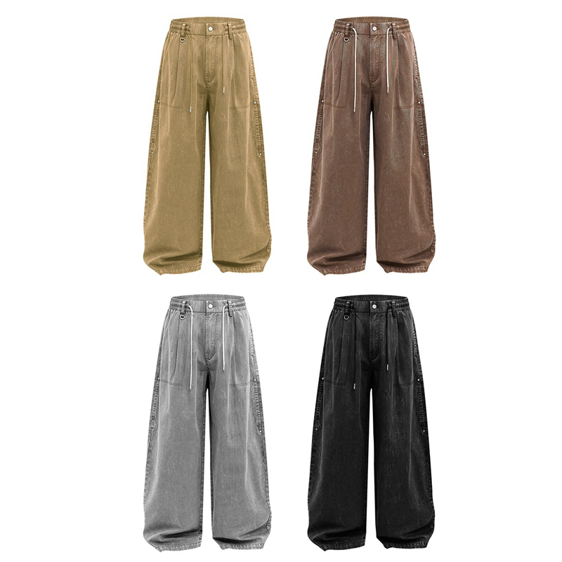 Multi-color Casual Wide Leg Pants in Khaki, Brown, Gray, Black