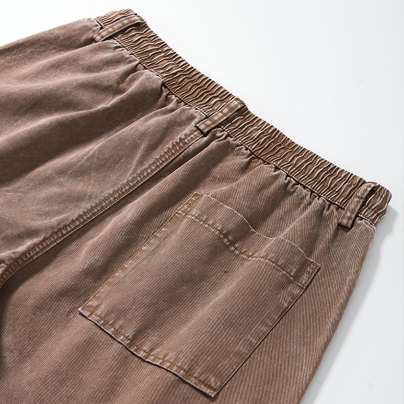 Brown Washed Pants Elastic Waist & Back Pocket Detail