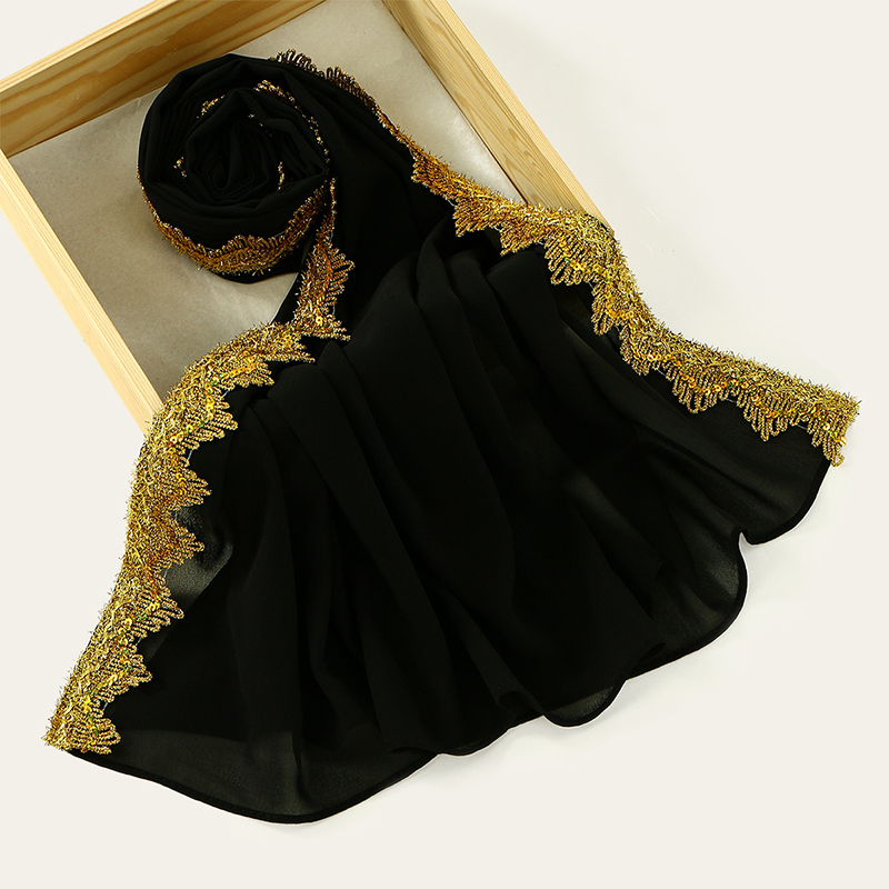 Black Gold Crown Chiffon Hijab