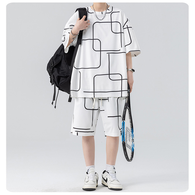 White Ice Silk Printed Sports 2 Piece Set For Men