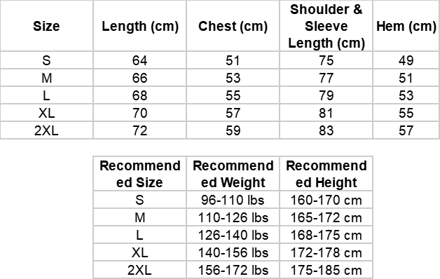 Men's Tie Dye Long Sleeve T-Shirt Size Chart