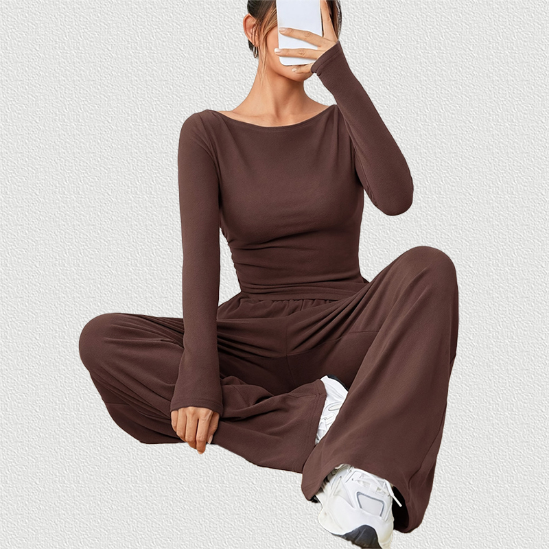 Brown 2-Piece Set Sitting Pose