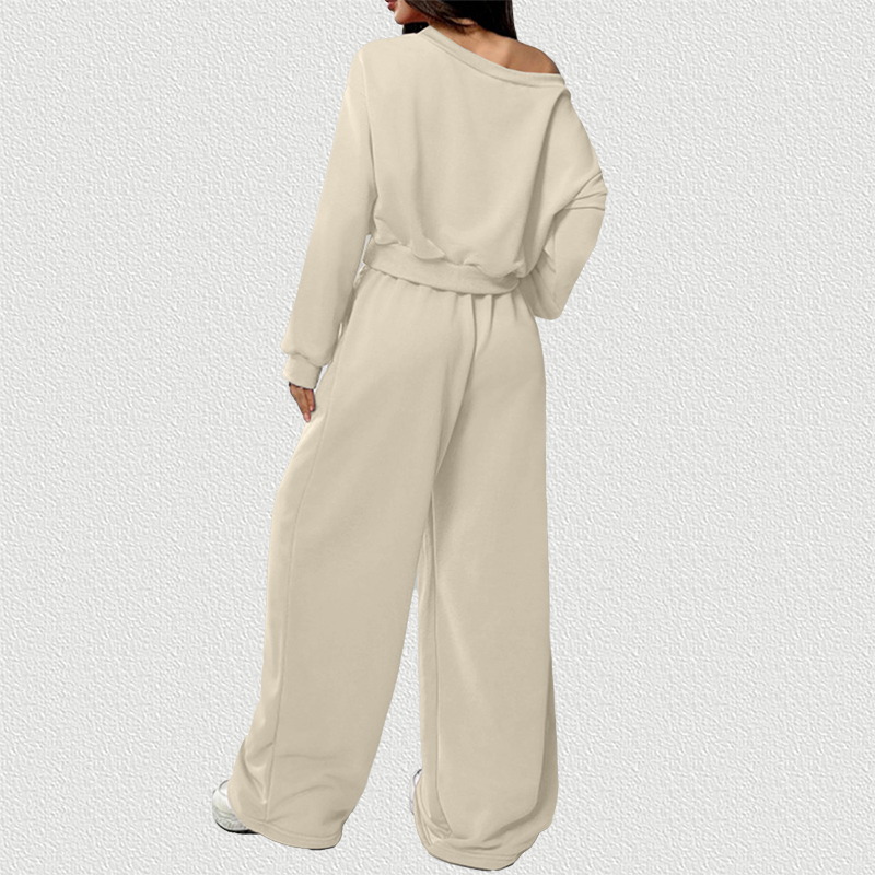 Off‑Shoulder Fleece Set Apricot Back View