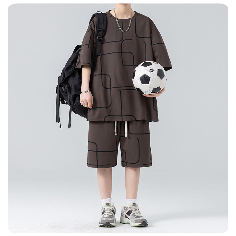 Brown Ice Silk Men Printed Tracksuit Set
