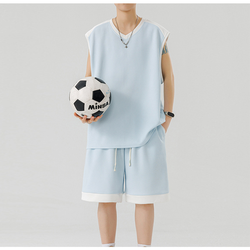 Light Blue Ice Silk Tank Shorts Set For Teens