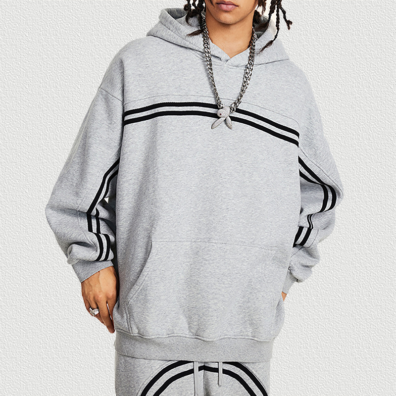 Gray Webbing Detail Hoodie Front View